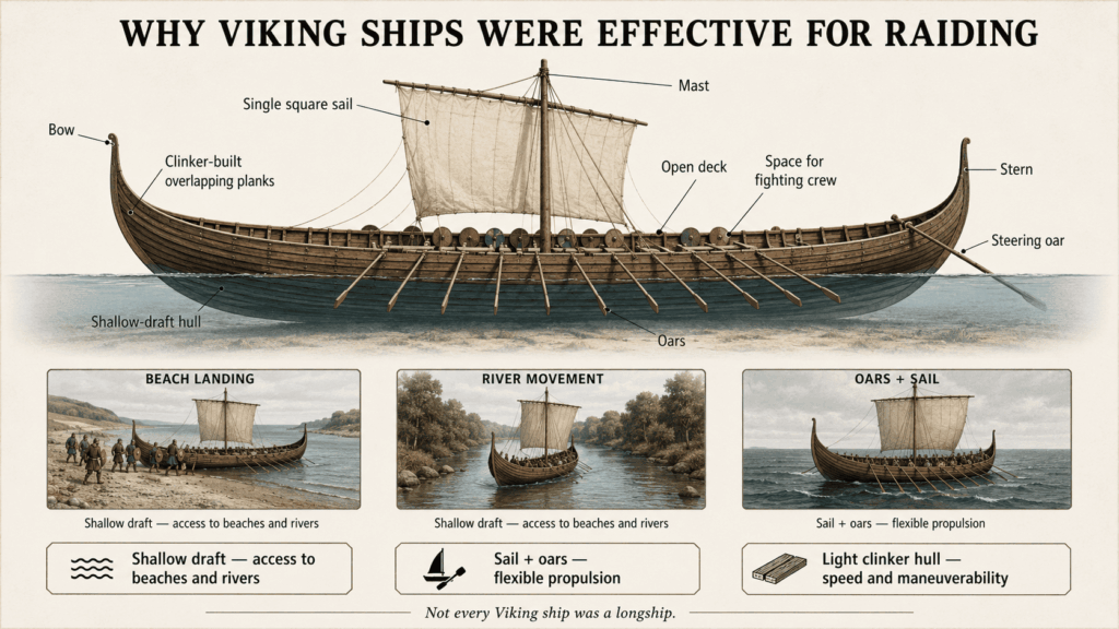 Diagram showing how Viking longships supported coastal and river raids
